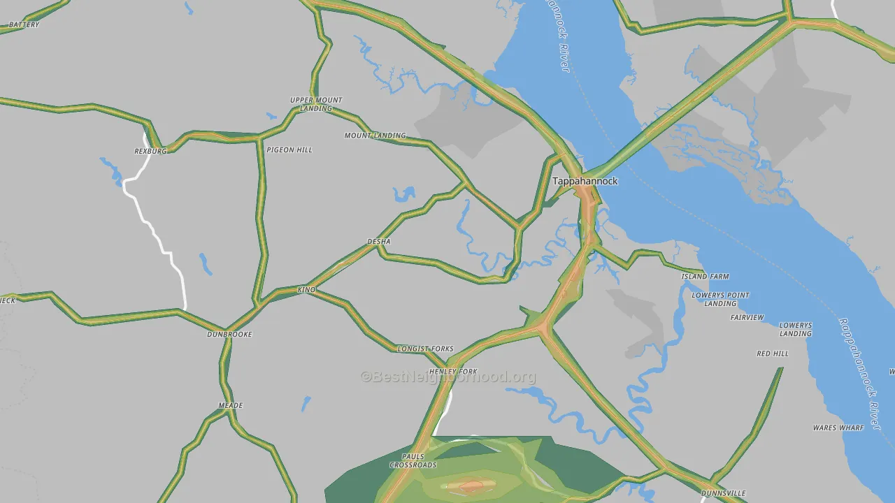 Tappahannock, VA Map of Noise Levels in Tappahannock