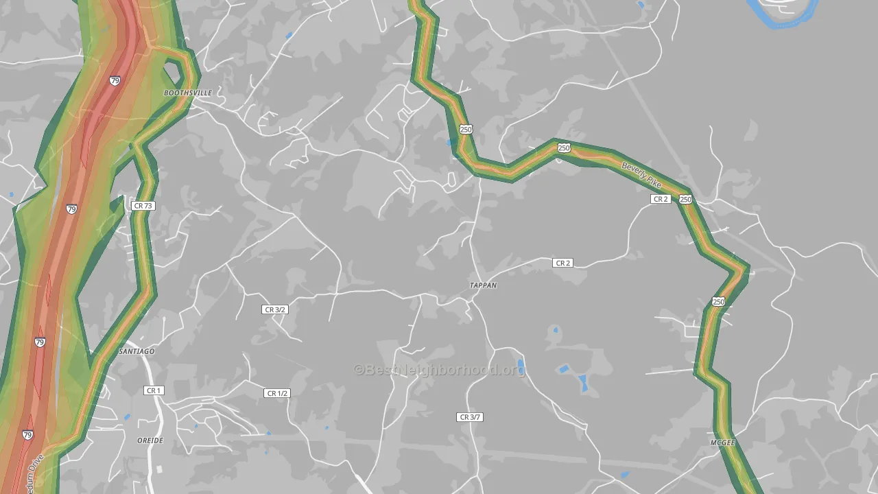 Tappan, WV Map of Noise Levels in Tappan