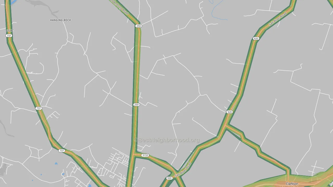 Tar Hill, KY Map of Noise Levels in Tar Hill