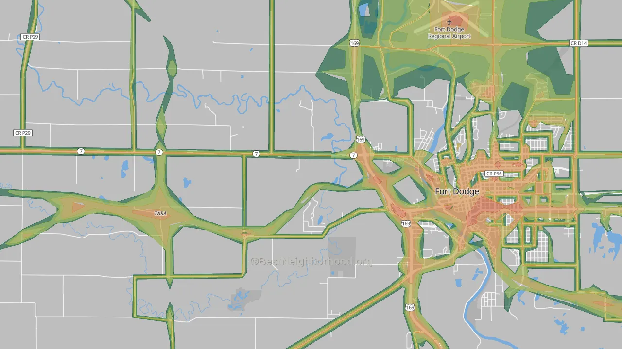 Tara, IA Map of Noise Levels in Tara