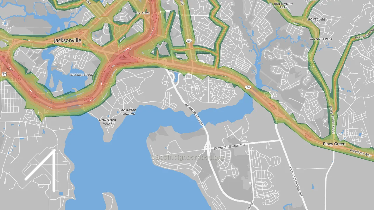 Tarawa Terrace, NC Map of Noise Levels in Tarawa Terrace