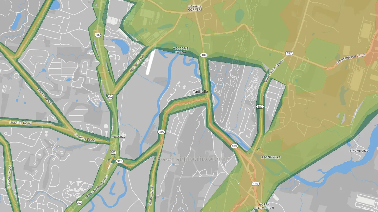 Tariffville, CT Map of Noise Levels in Tariffville