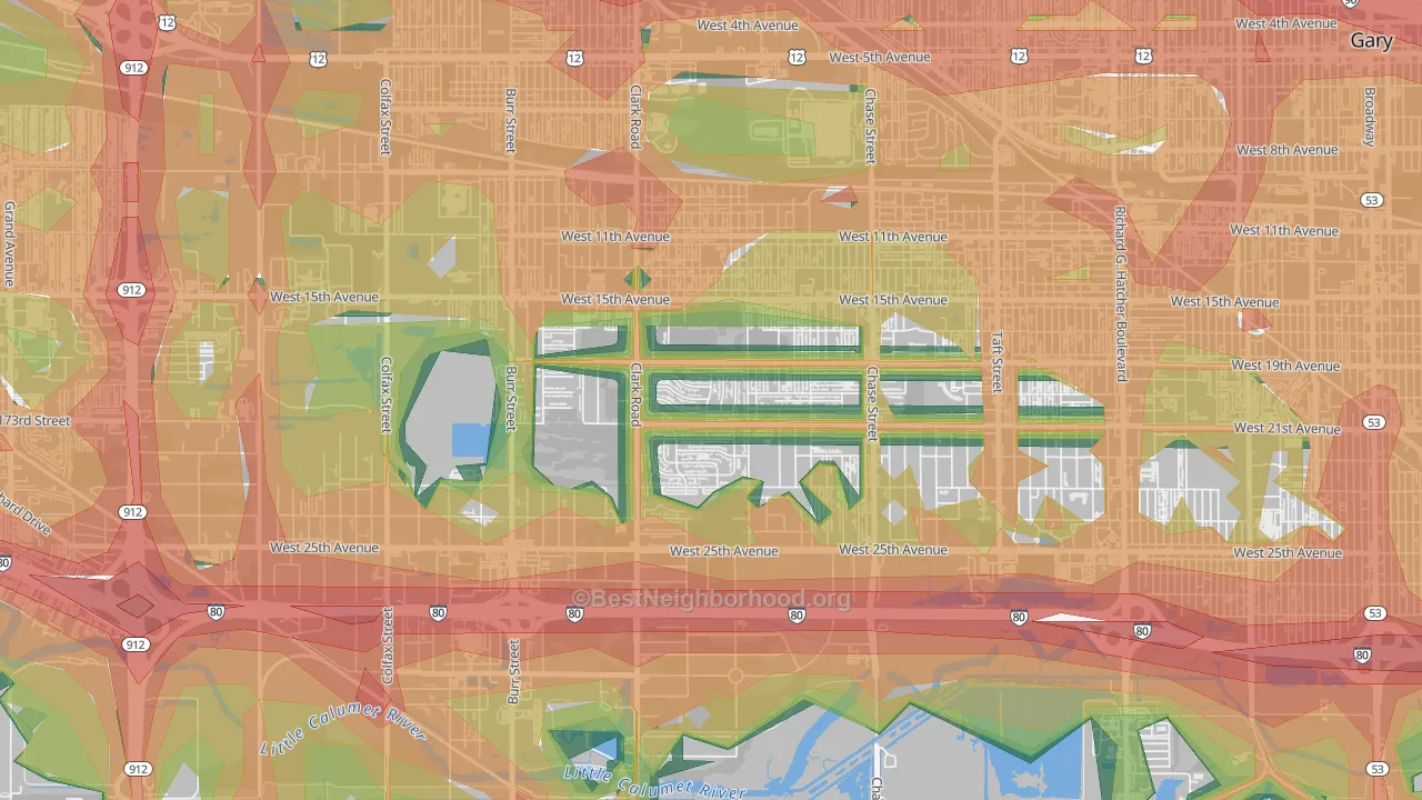 Tarrytown, Gary, IN Map of Noise Levels in Tarrytown