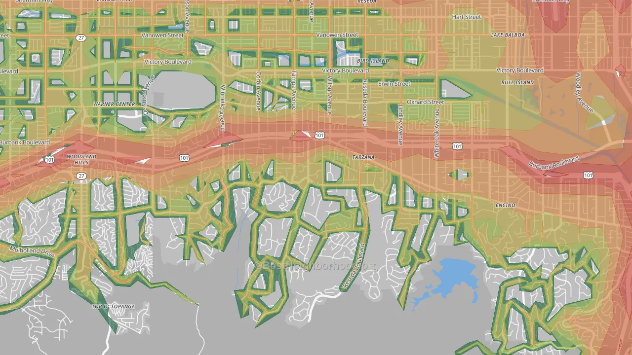 Tarzana, CA Map of Noise Levels in Tarzana