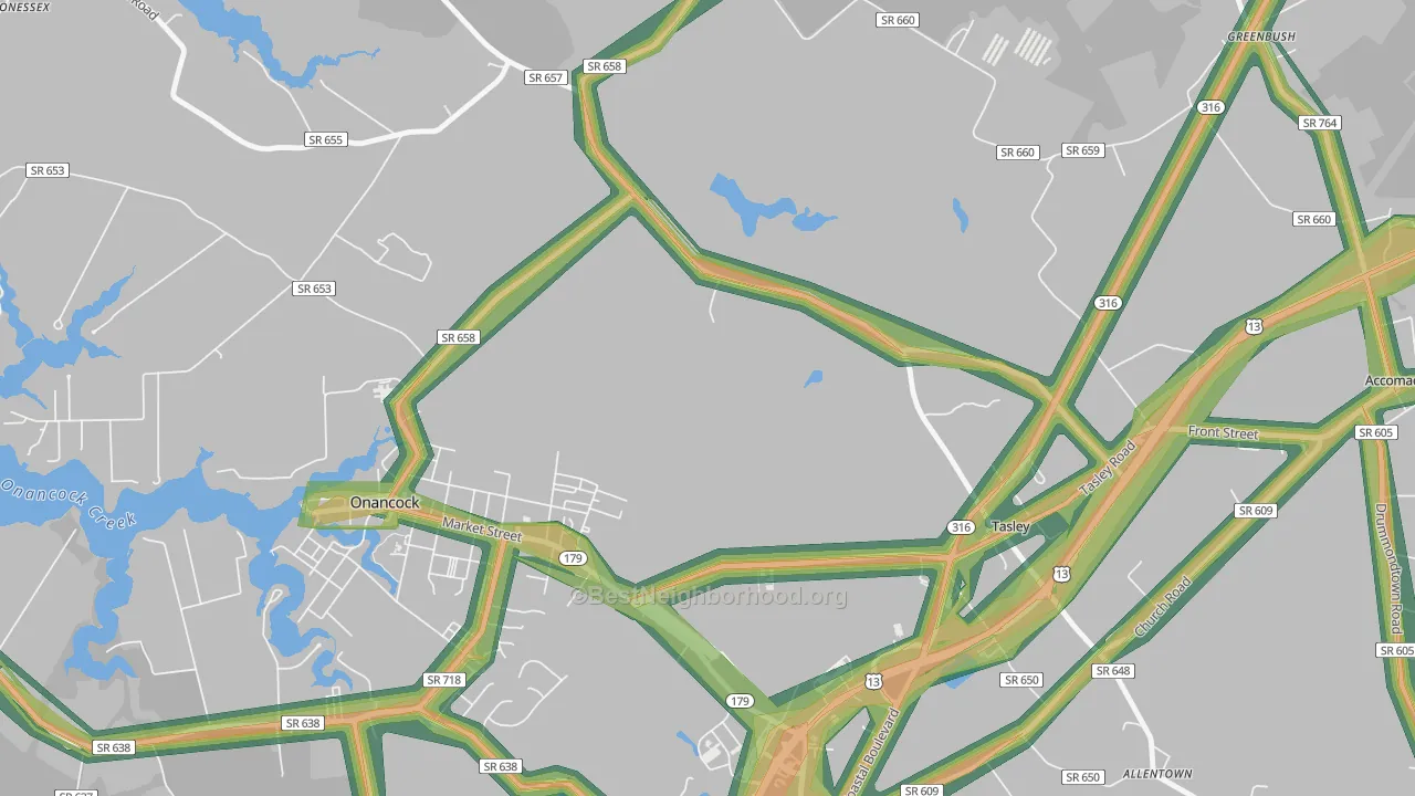 Tasley, VA Map of Noise Levels in Tasley