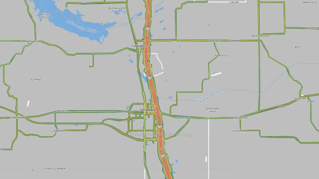 Tate County, MS Map of Noise Levels in Tate County