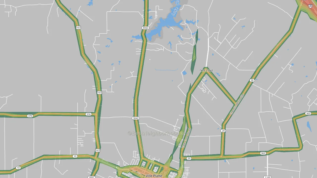 Tate Cove, LA Map of Noise Levels in Tate Cove