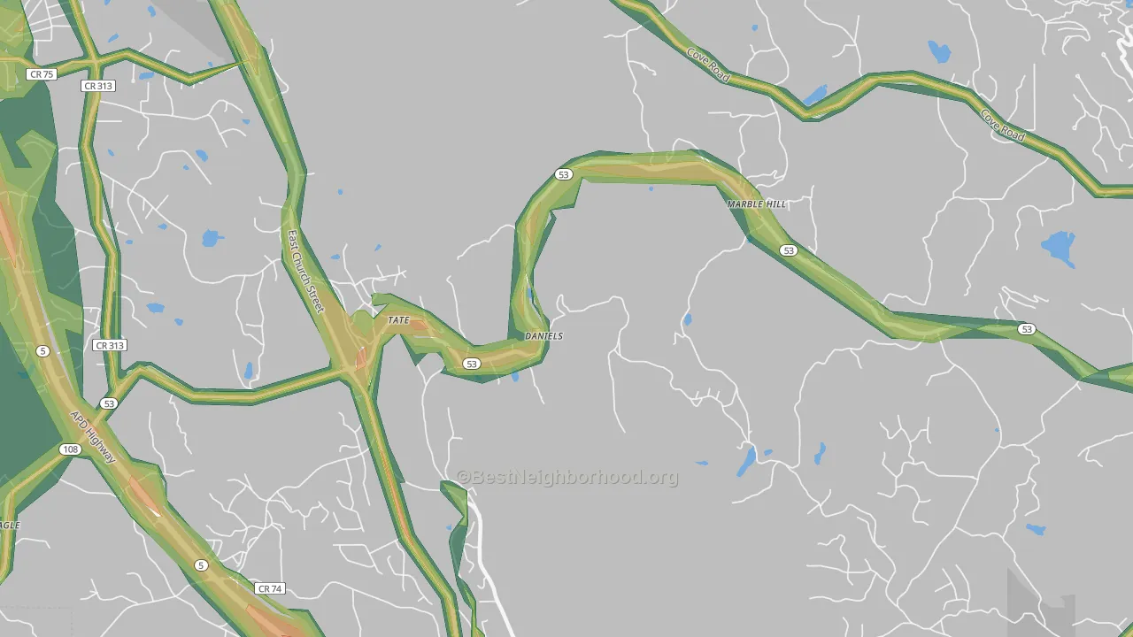 Tate, GA Map of Noise Levels in Tate