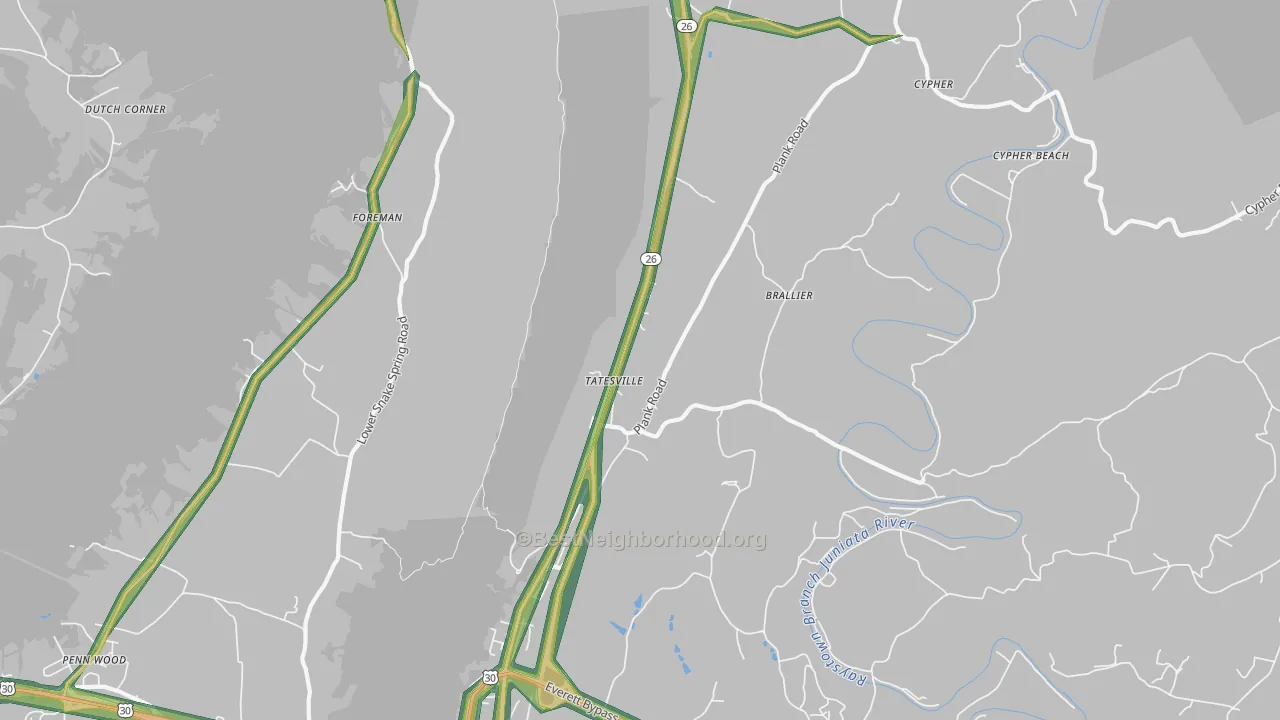 Tatesville, PA Map of Noise Levels in Tatesville