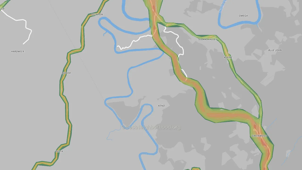 Tateville, KY Map of Noise Levels in Tateville