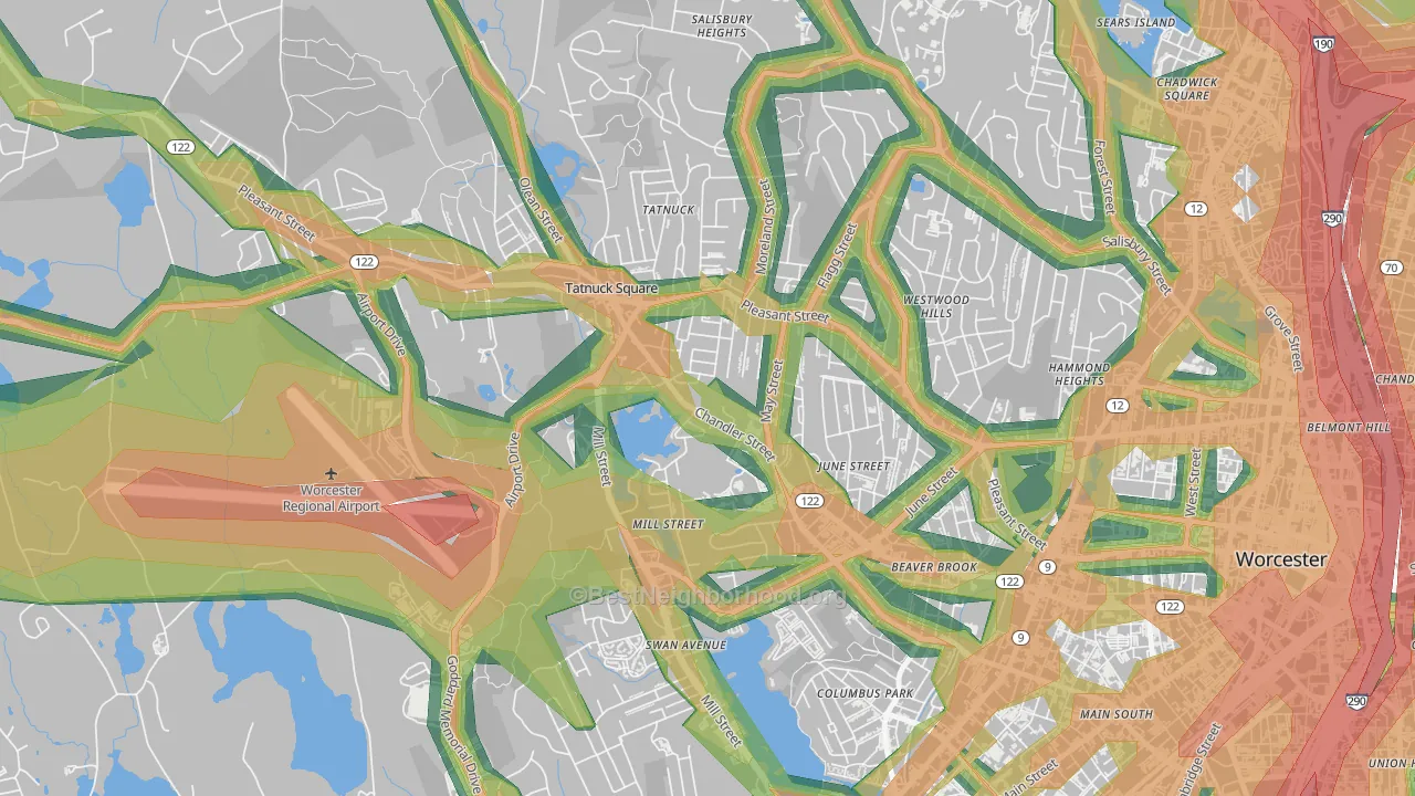 Tatnuck, Worcester, MA Map of Noise Levels in Tatnuck
