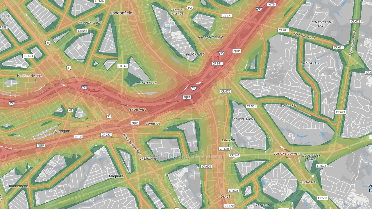 Tavistock, NJ Map of Noise Levels in Tavistock