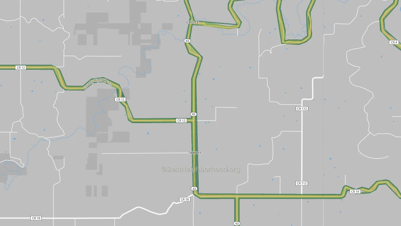 Tawney, MN Map of Noise Levels in Tawney