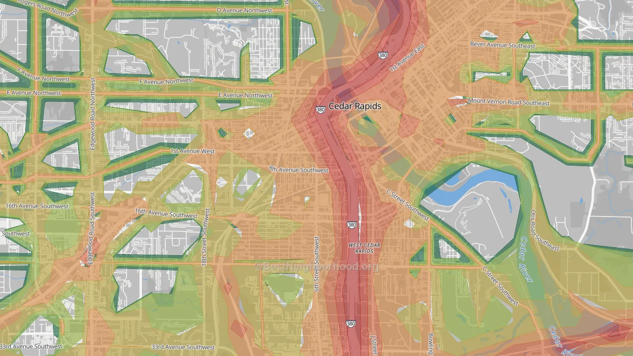Taylor, Cedar Rapids, IA Map of Noise Levels in Taylor