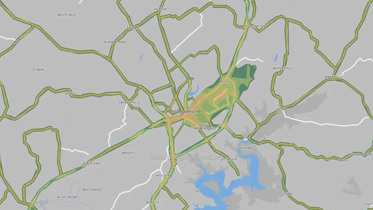 Taylor County, KY Map of Noise Levels in Taylor County