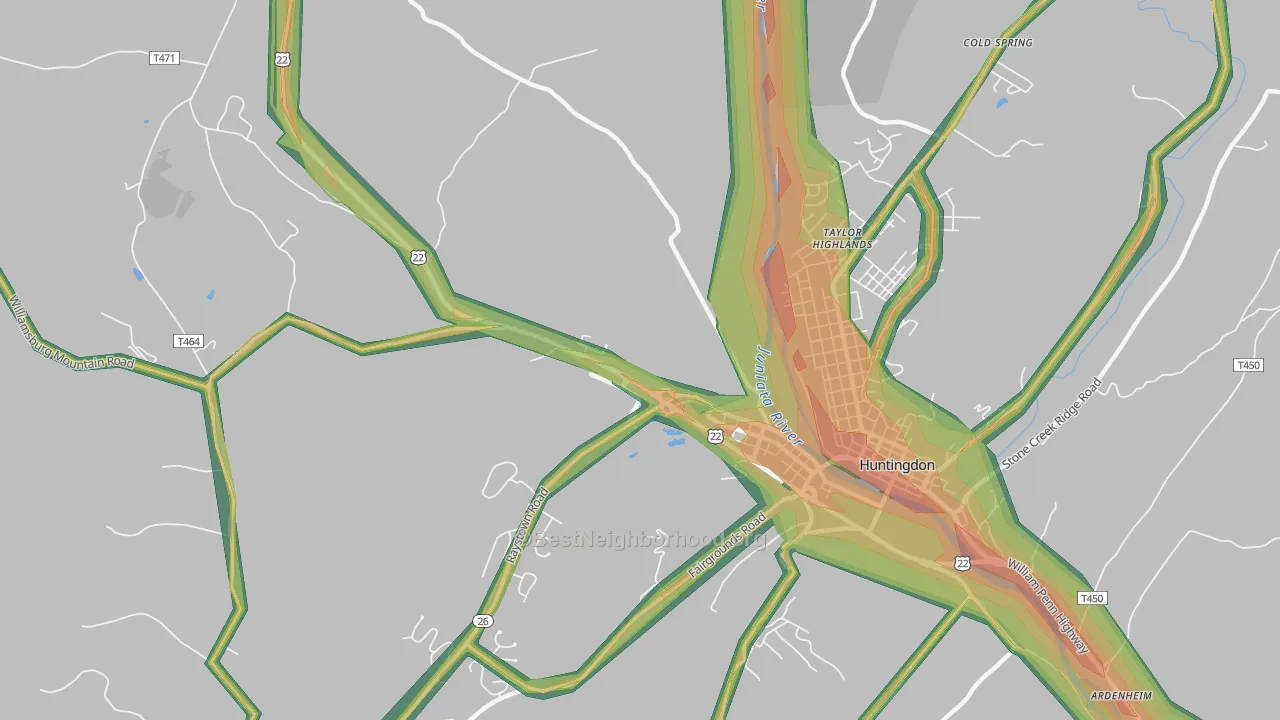Taylor Highlands, PA Map of Noise Levels in Taylor Highlands