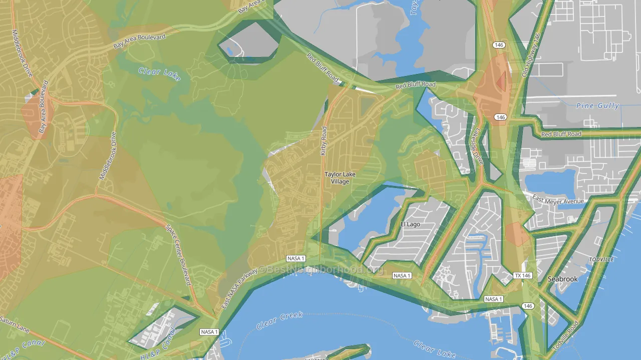 Taylor Lake Village, TX Map of Noise Levels in Taylor Lake Village