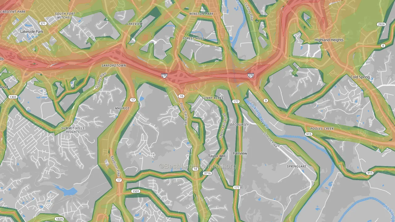 Taylor Mill, KY Map of Noise Levels in Taylor Mill