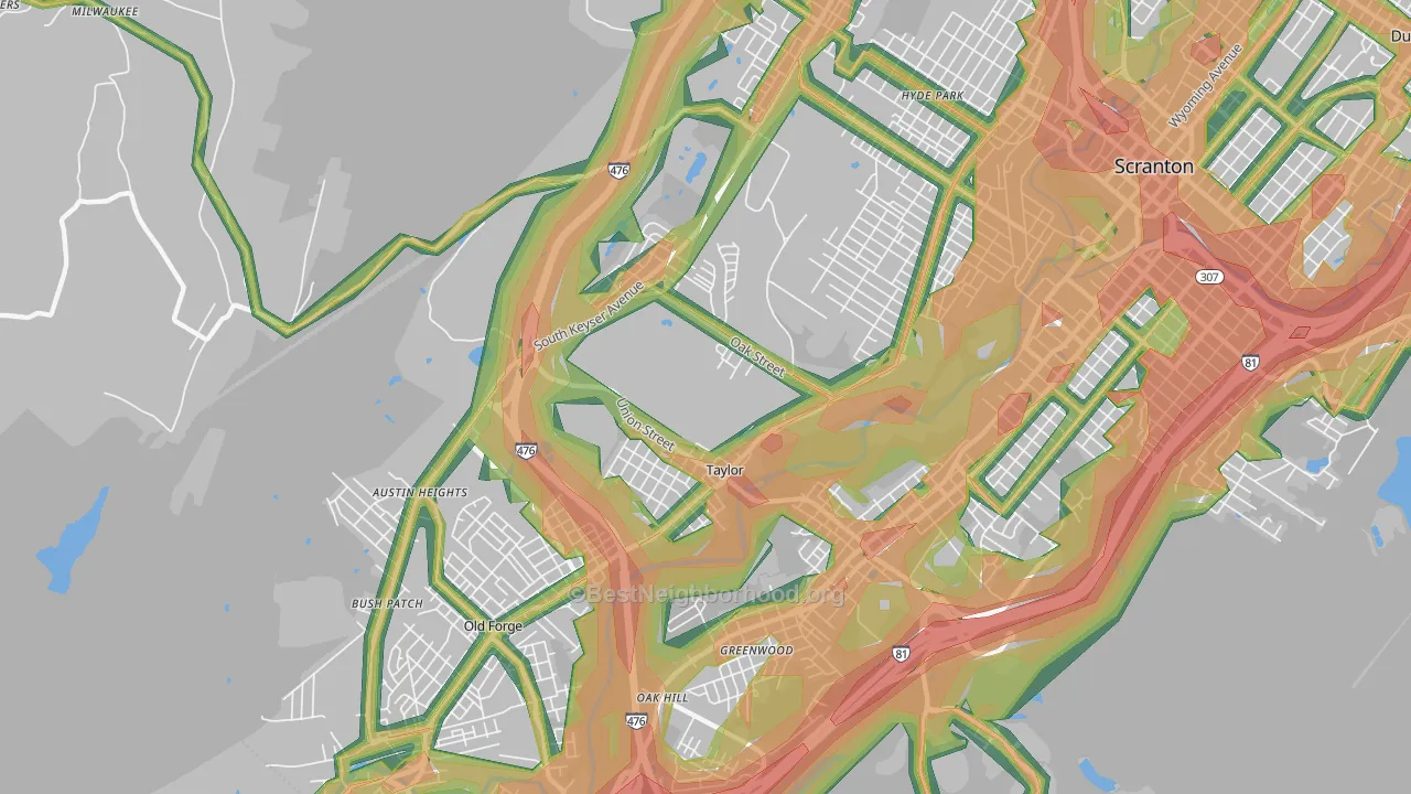 Taylor, PA Map of Noise Levels in Taylor