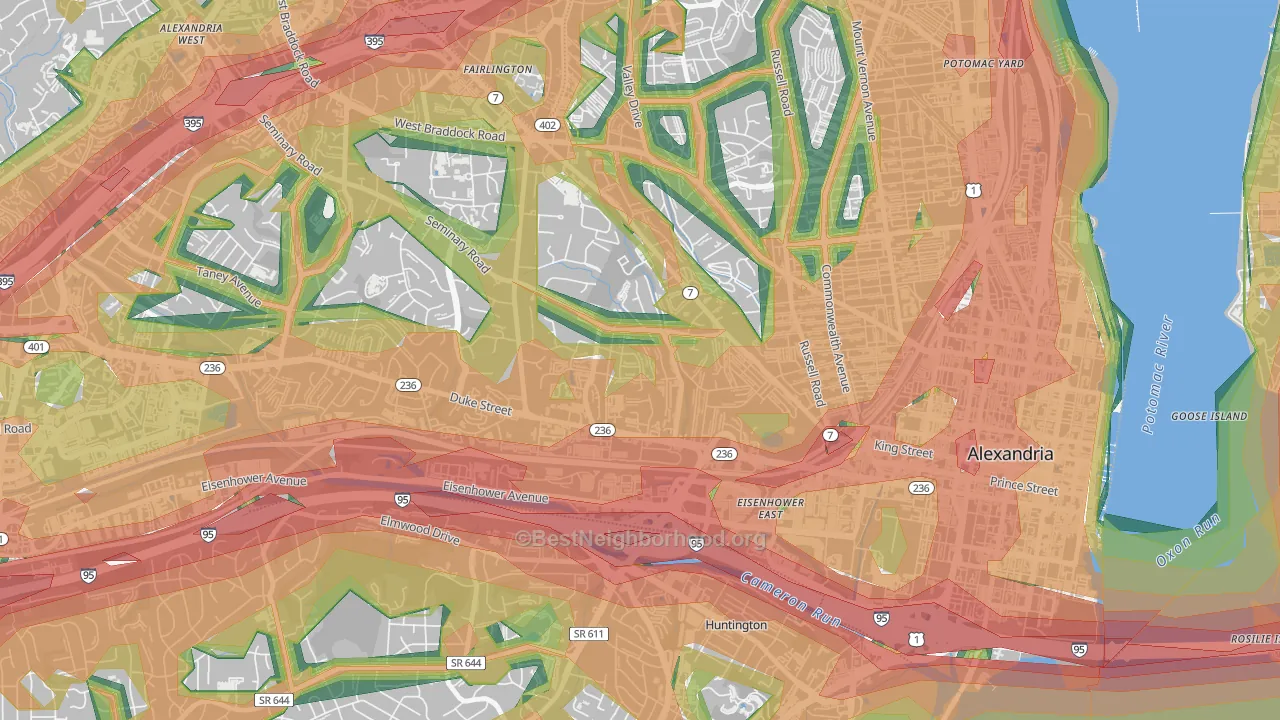 Taylor Run, Alexandria, VA Map of Noise Levels in Taylor Run