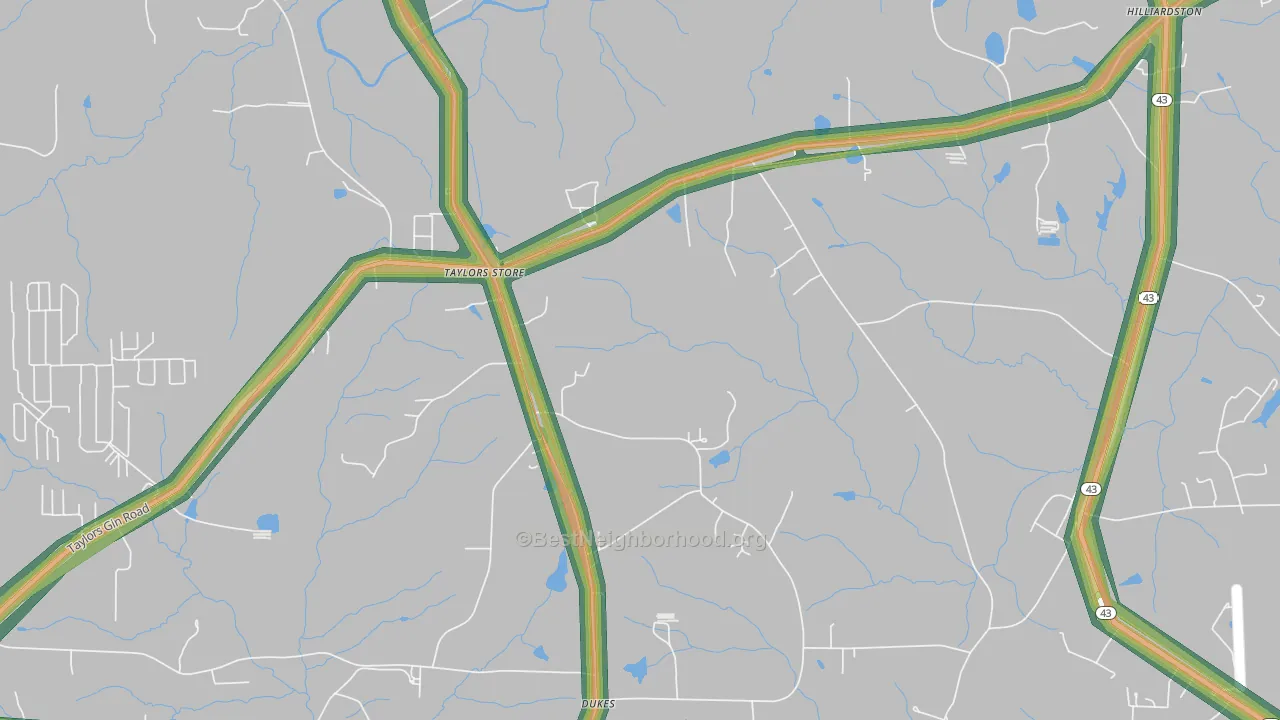 Taylors Store, NC Map of Noise Levels in Taylors Store
