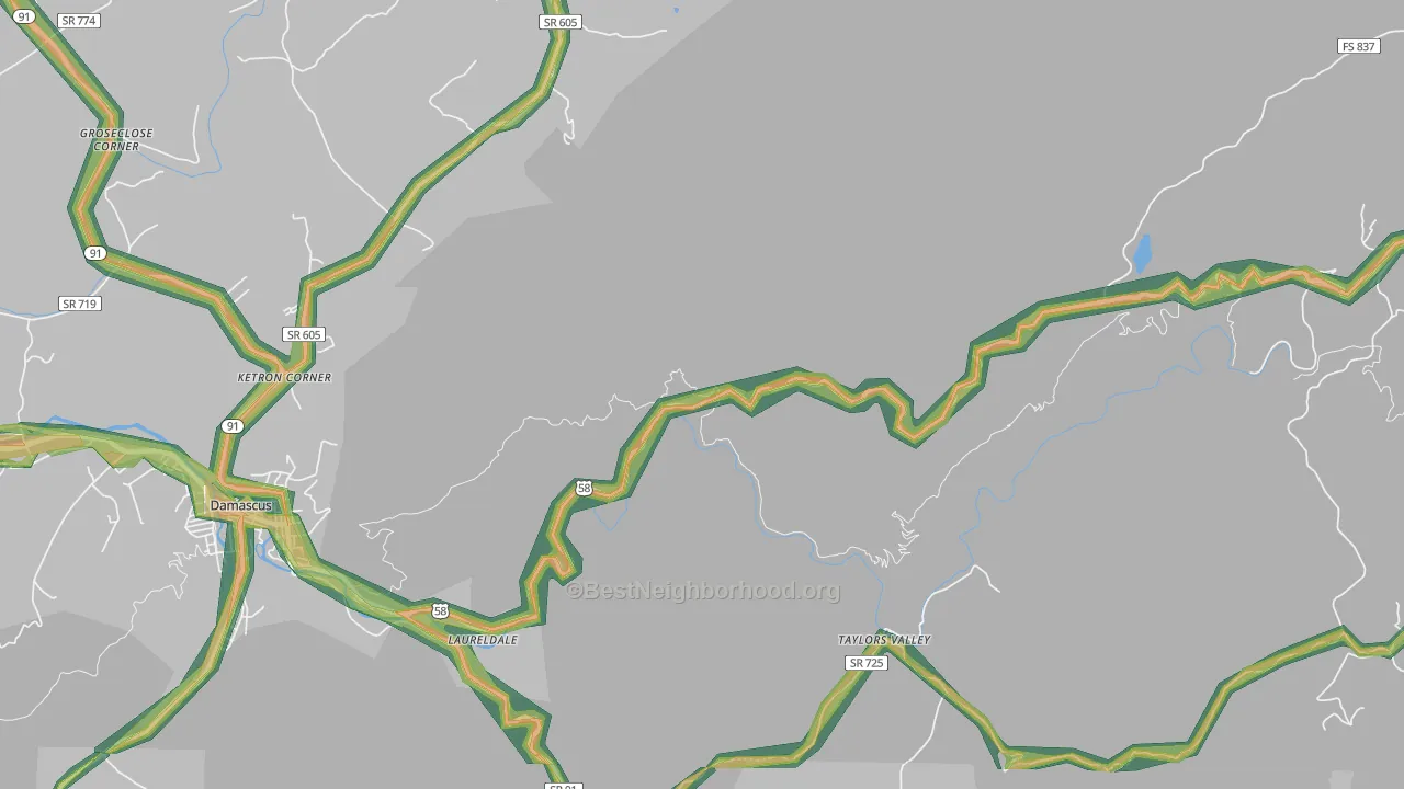 Taylors Valley, VA Map of Noise Levels in Taylors Valley