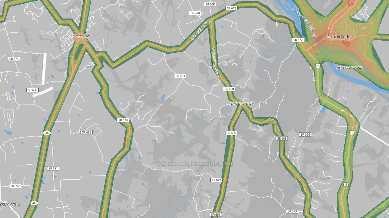 Taylorstown, VA Map of Noise Levels in Taylorstown