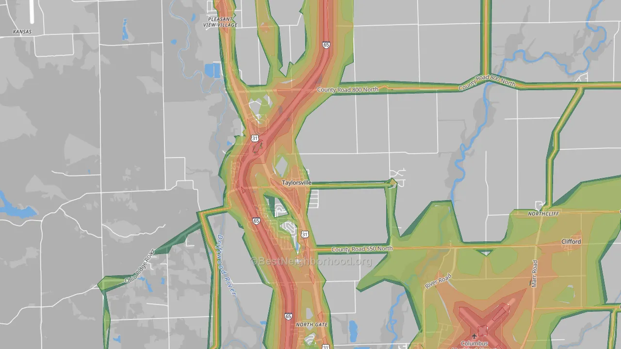 Taylorsville, IN Map of Noise Levels in Taylorsville