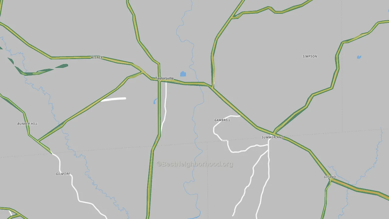 Taylorsville, MS Map of Noise Levels in Taylorsville