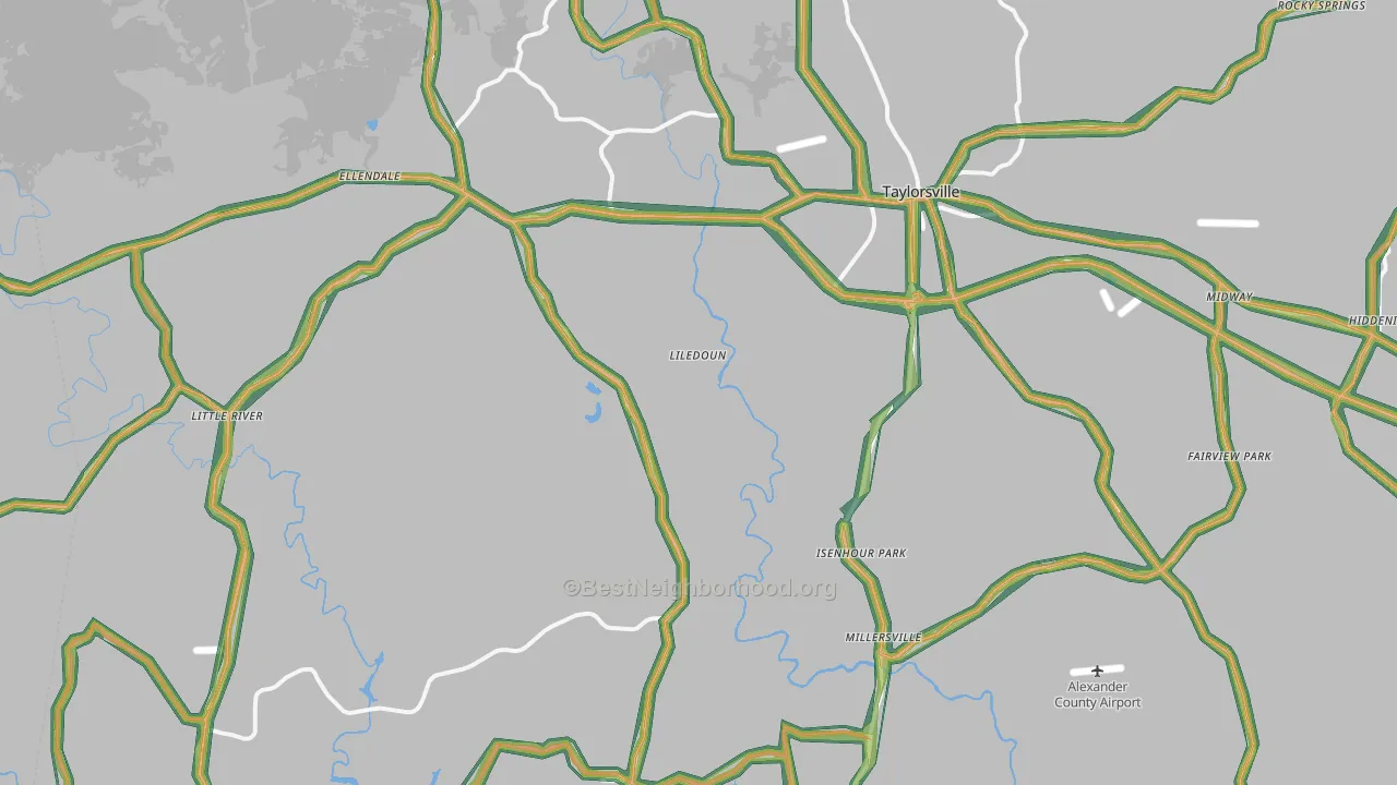 Taylorsville, NC Map of Noise Levels in Taylorsville