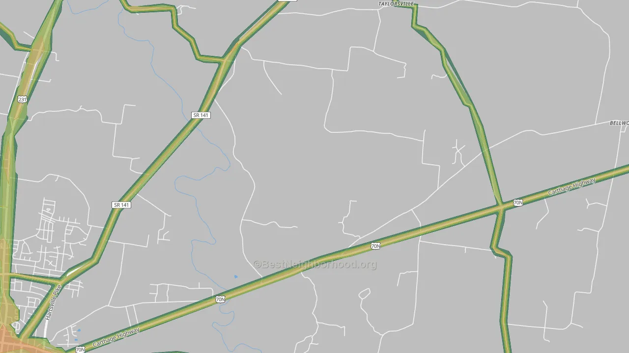 Taylorsville, TN Map of Noise Levels in Taylorsville
