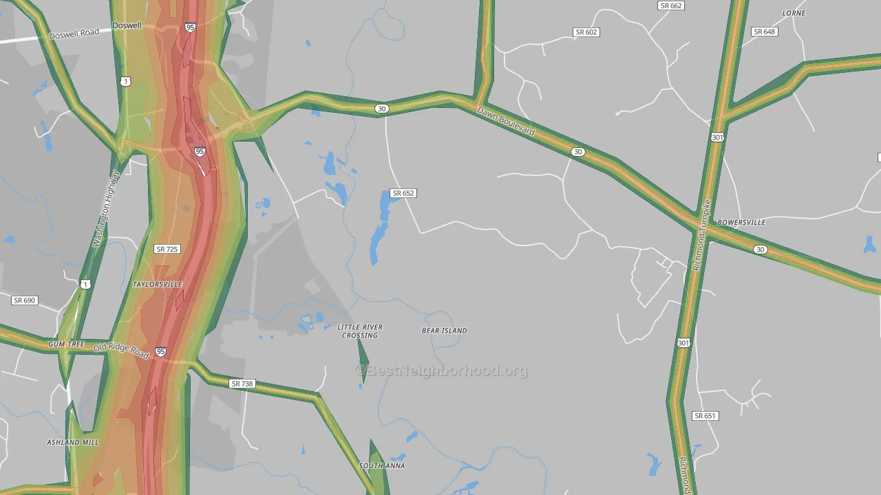 Taylorsville, VA Map of Noise Levels in Taylorsville