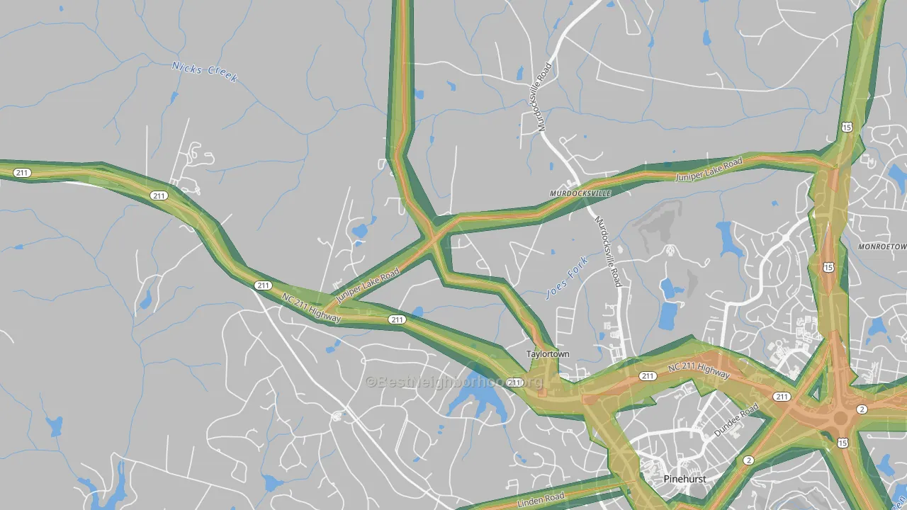 Taylortown, NC Map of Noise Levels in Taylortown