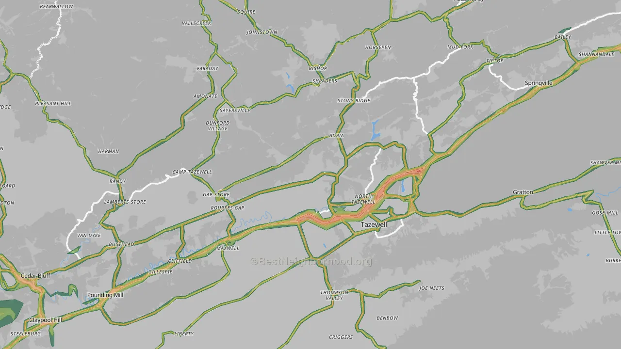 Tazewell County, VA Map of Noise Levels in Tazewell County