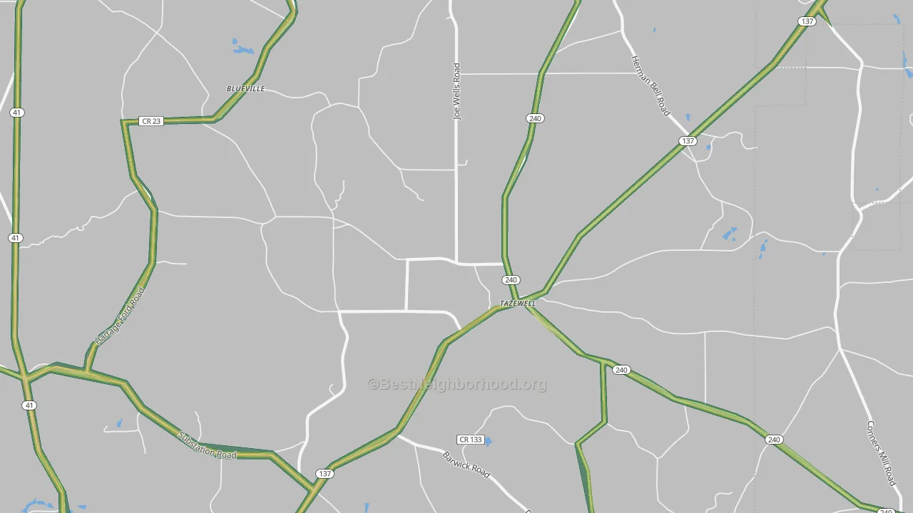 Tazewell, GA Map of Noise Levels in Tazewell