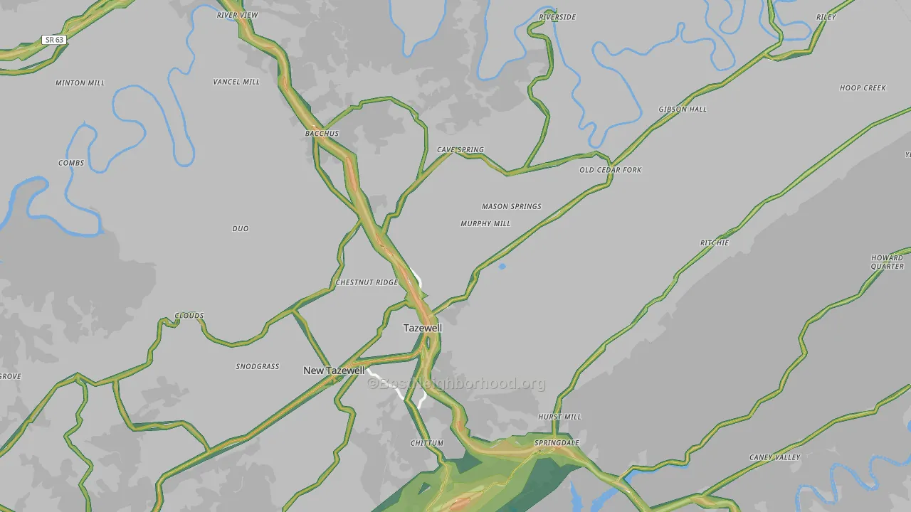 Tazewell, TN Map of Noise Levels in Tazewell