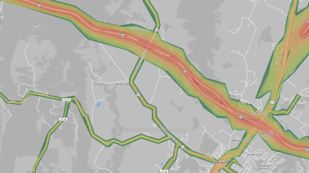 Teaberry, WV Map of Noise Levels in Teaberry