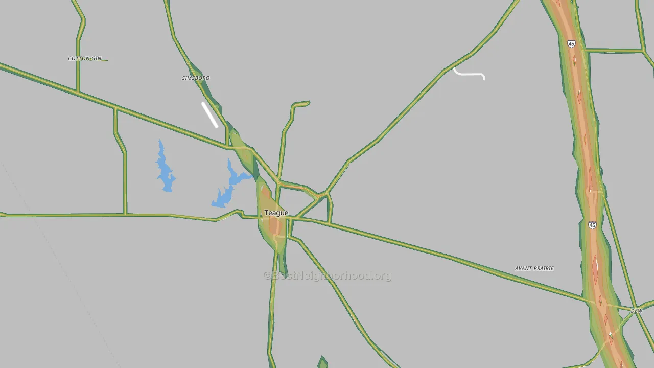 Teague, TX Map of Noise Levels in Teague