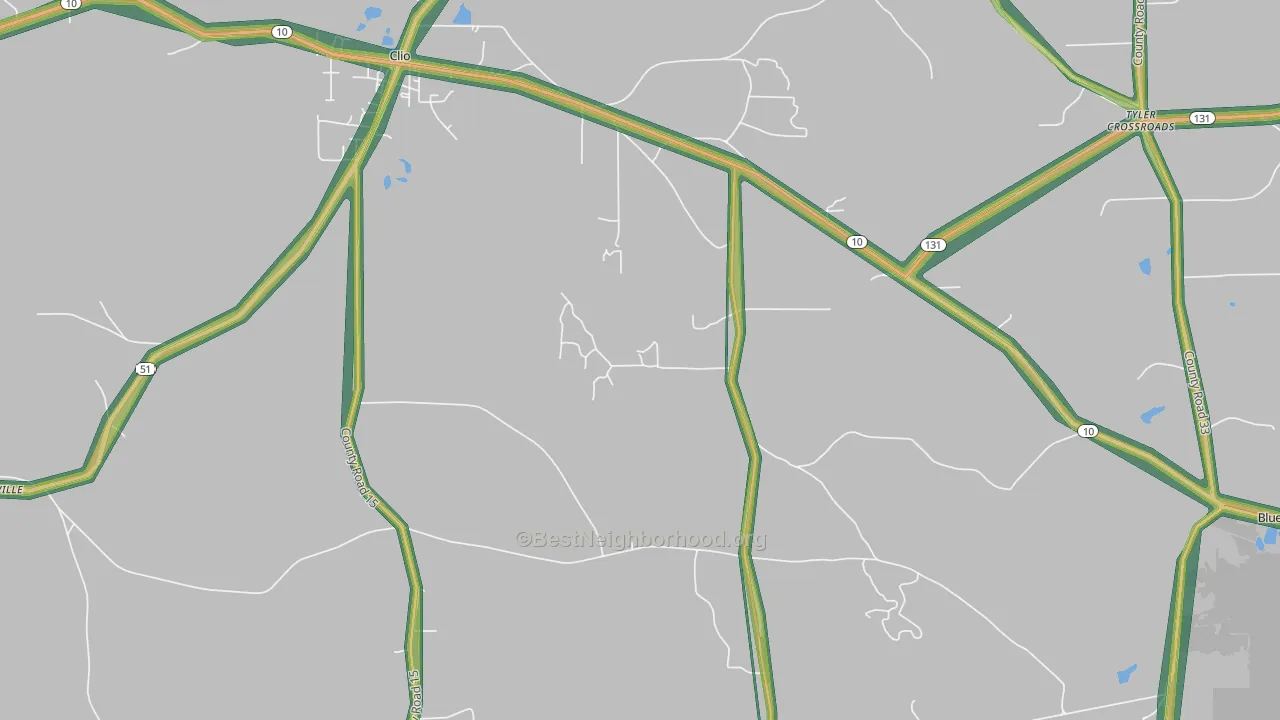 Teals Crossroads, AL Map of Noise Levels in Teals Crossroads