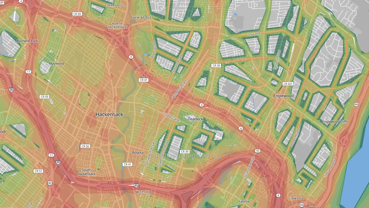 Teaneck, NJ Map of Noise Levels in Teaneck