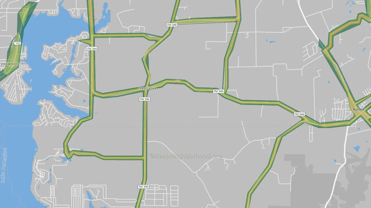 Teaselville, TX Map of Noise Levels in Teaselville