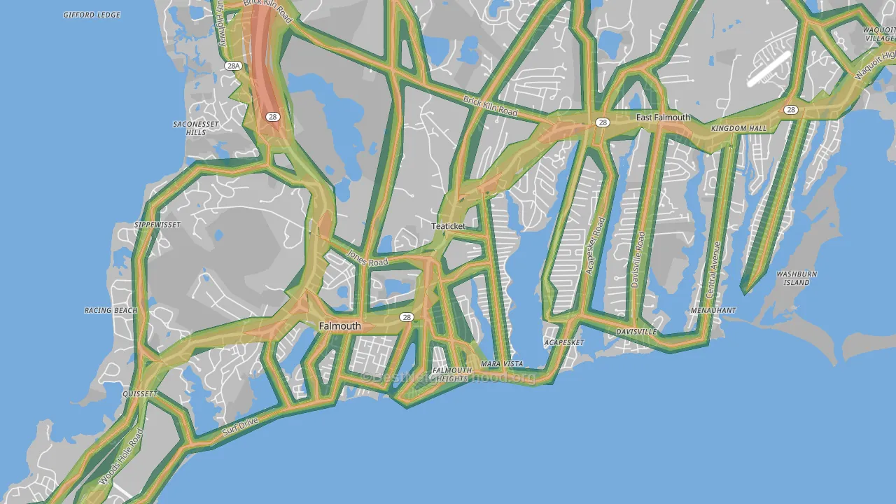 Teaticket, East Falmouth, MA Map of Noise Levels in Teaticket