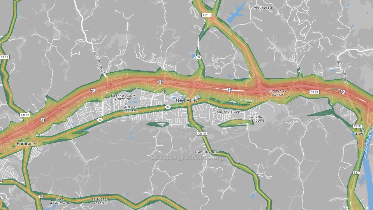 Teays Valley, WV Map of Noise Levels in Teays Valley