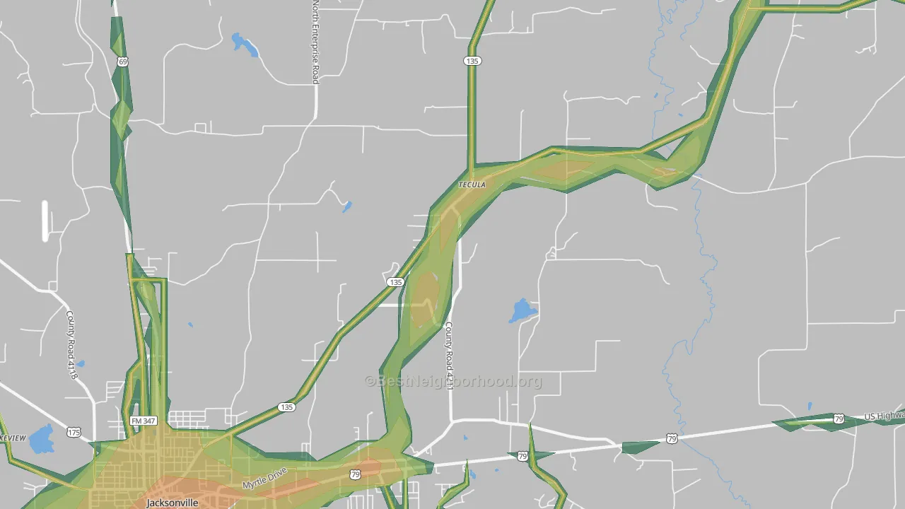 Tecula, TX Map of Noise Levels in Tecula