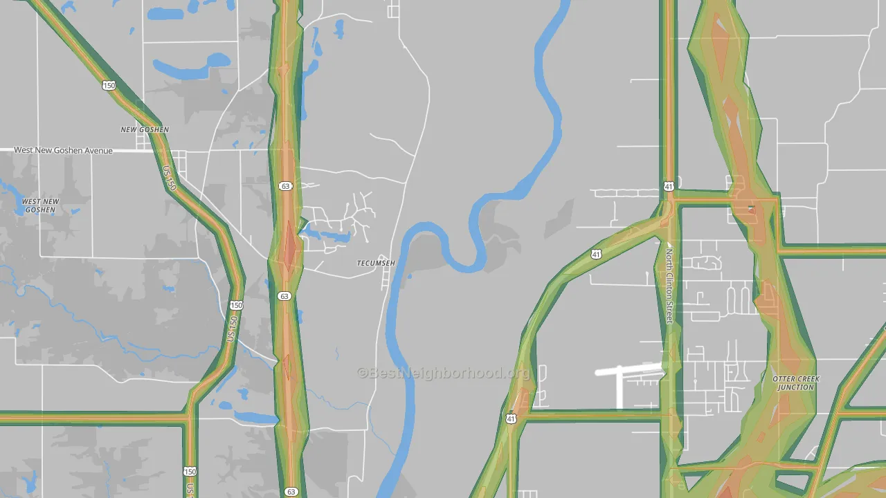 Tecumseh, IN Map of Noise Levels in Tecumseh