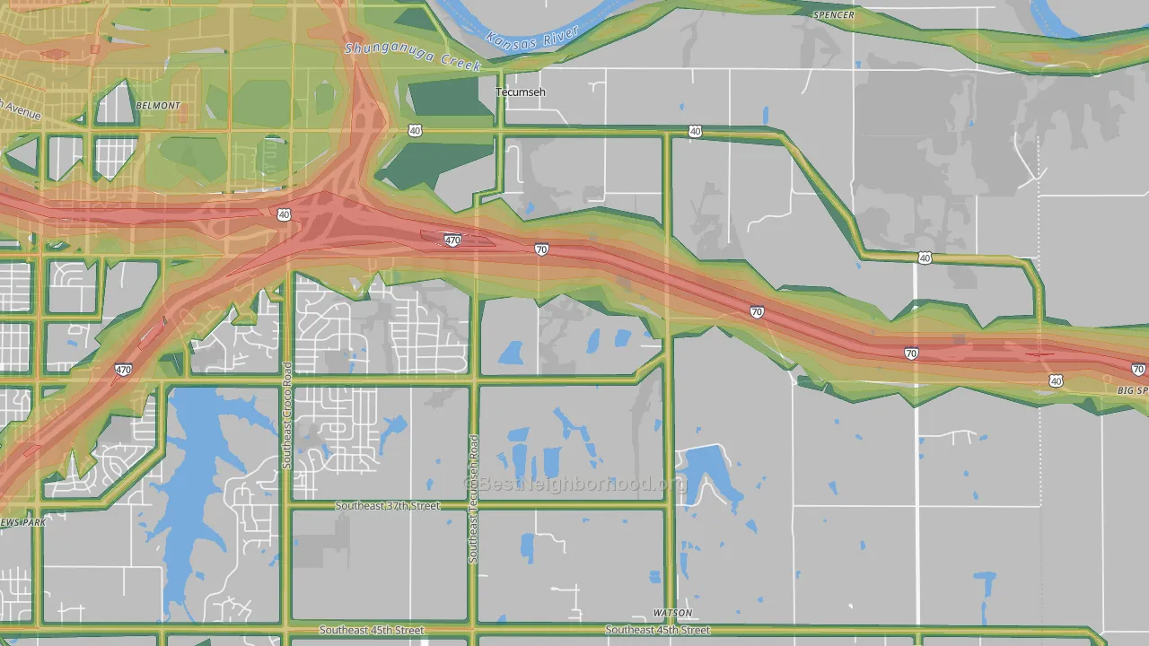 Tecumseh, KS Map of Noise Levels in Tecumseh