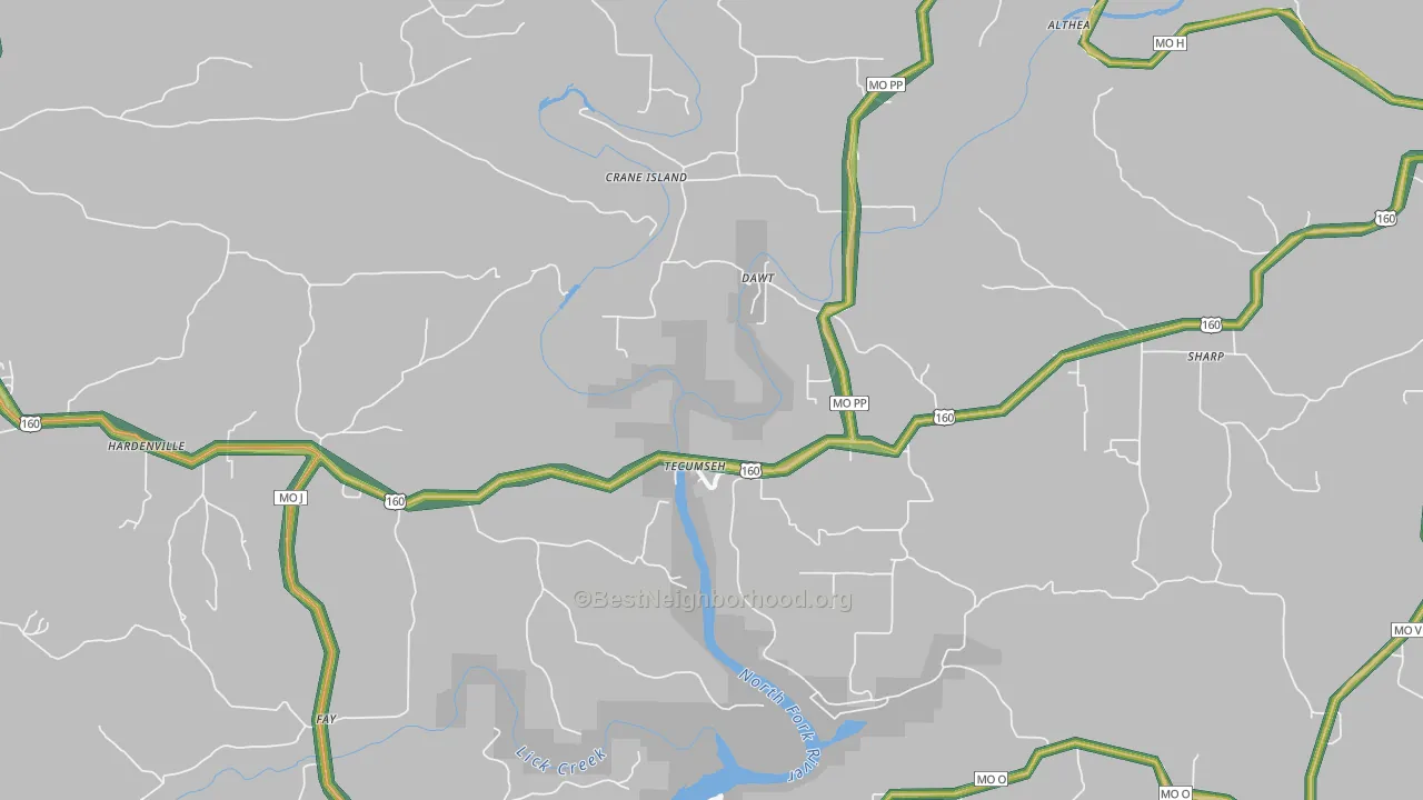 Tecumseh, MO Map of Noise Levels in Tecumseh