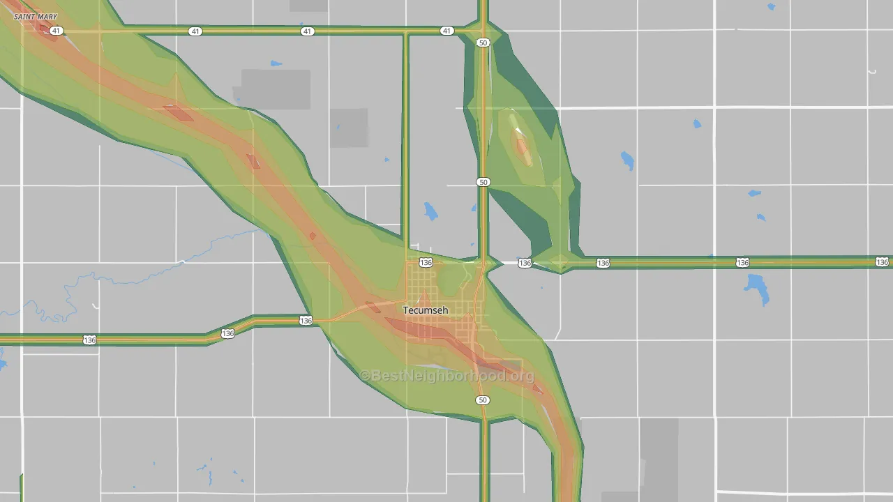 Tecumseh, NE Map of Noise Levels in Tecumseh