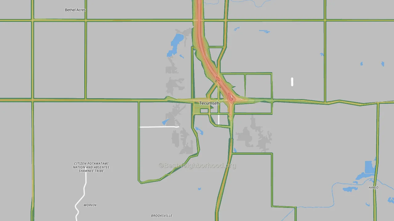 Tecumseh, OK Map of Noise Levels in Tecumseh