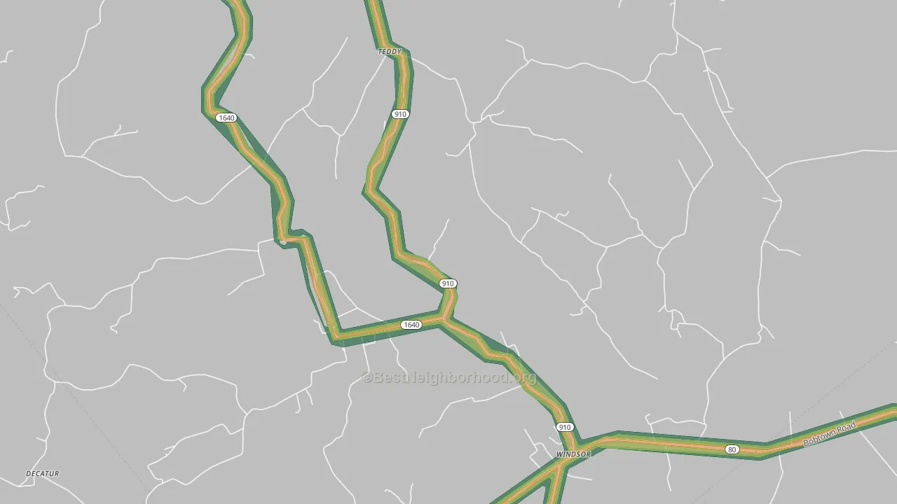 Teddy, KY Map of Noise Levels in Teddy